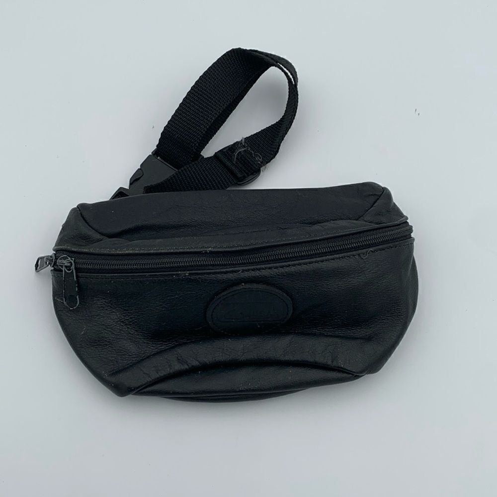 Vintage black leather Fanny back belt bag adjustable waist